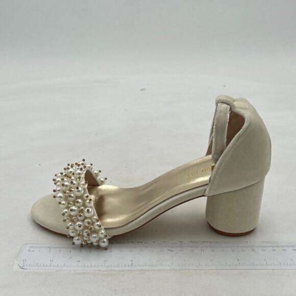 White Velvet Open Toe Sandals Pearl Strap Chunky Heel Ankle Buckle Strap Summer - Picture 1 of 7